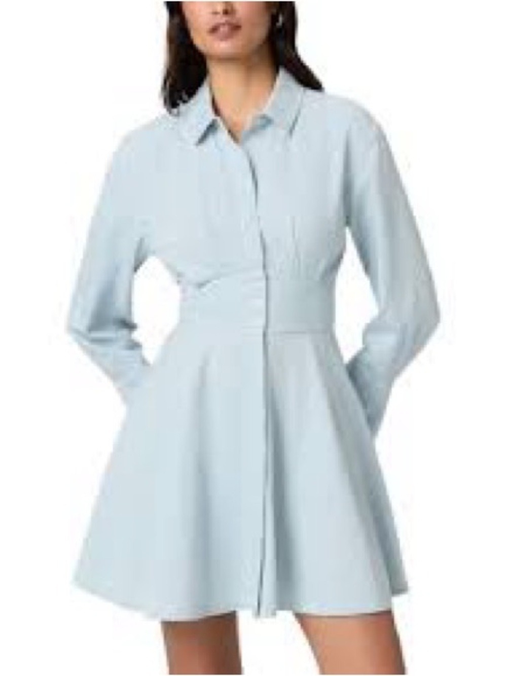 PAIGE Sandrine Light Blue Long-Sleeve Button Front Fit-and-Flare Dress Sz 2